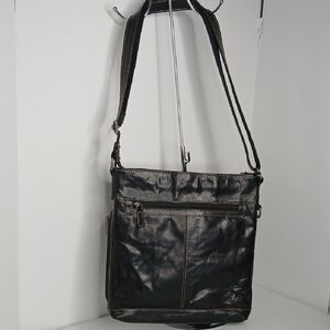 Jack George -Vintzge Voyager Black Messenger Bag In Buffalo Leather